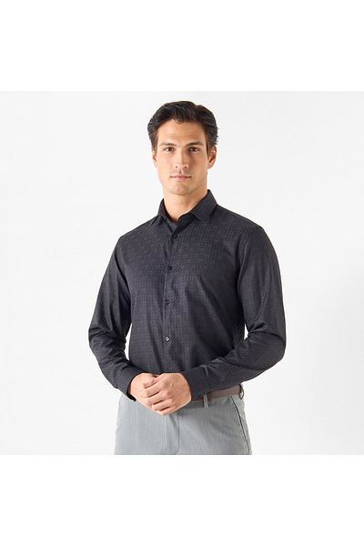 FAV Slim Fit Textured Shirt with Spread Collar and Long Sleeves