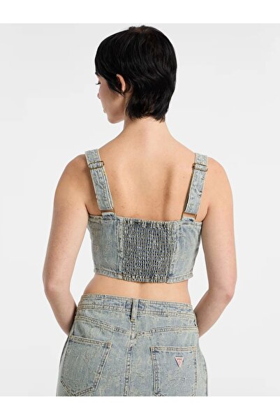 Guess Go Zip Bustier Women Blue Crop W5Gg25D5Ota-Gdsr