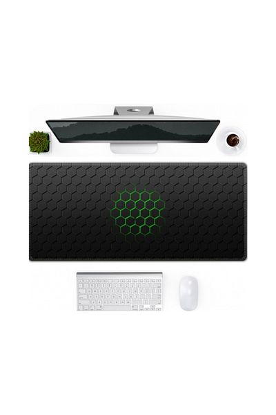 zola Mouse pad, rubberized for gaming, anti-slip, honeycomb pattern, 90 x 40 cm, black/green