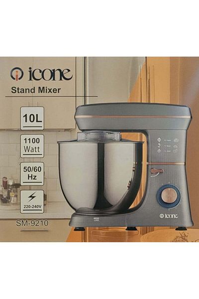 Icon Electric Stand Mixer with 10L Bowl, 1100W Turbo Motor, 6 Speeds, LED Light Switch