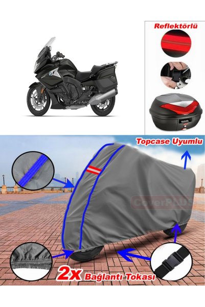 CoverPlus Blue Stitched Gray Bmw K 1600 Gt Tarpaulin Topcase Rear Bag Compati...
