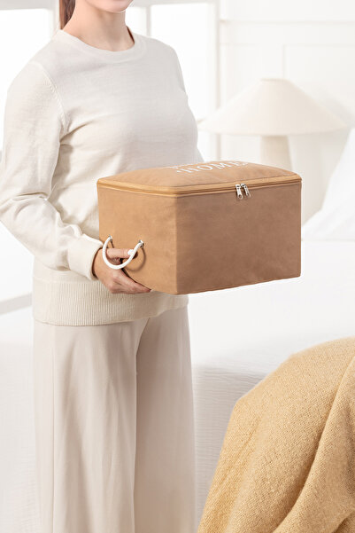 REKHOME Set of 2 Beige Small Size under Base Socks Suitcase Organizer Dowry Bundle Organizer Hurç / 30X22X18