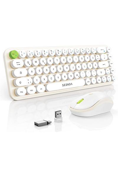 Seenda Set tastatură și mouse wireless, plastic, alb/verde