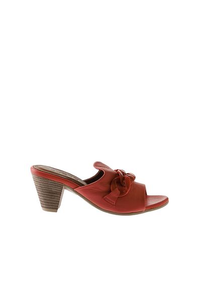Bueno Shoes Дамски кожени чехли на ток в коралов цвят - 01wu11300