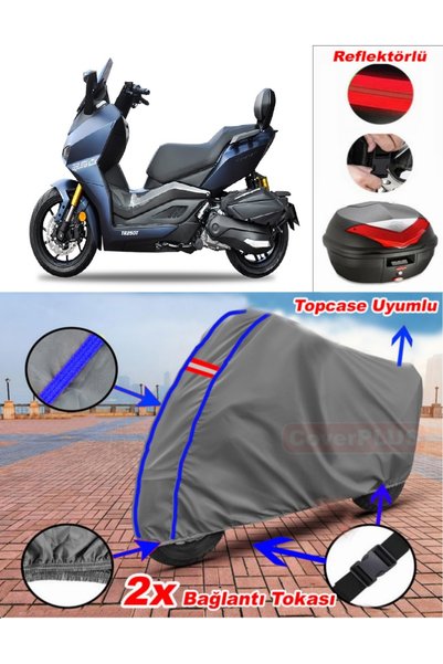 CoverPlus Blue Stitched Gray Yuki Huracan Tr250T Tarpaulin Topcase Rear Bag C...