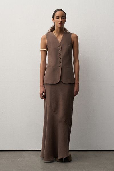 mathilda store Fusta Midi lungă de damă Bitter Brown - Luciano modernă cu talie înaltă și fermoar lateral