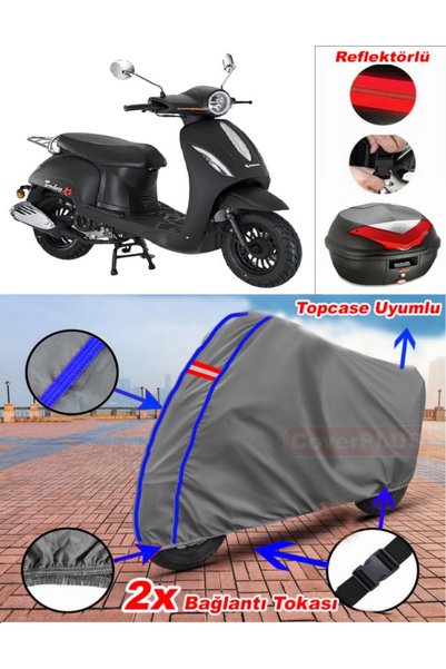 CoverPlus Blue Stitched Gray Kanuni Trodon XS 125 Tarpaulin Topcase Back Bag ...
