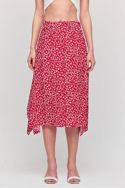 Ceylen Patterned Asymmetrical Cut Midi Skirt