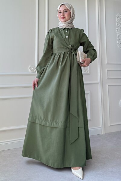 InStyle Button Detail Cross Tie Modal Khaki Dress