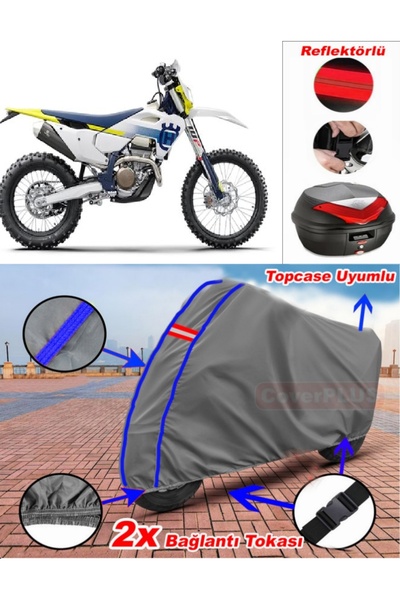 CoverPlus Blue Stitched Gray Husqvarna Fe 501 Tarpaulin Topcase Rear Bag Comp...
