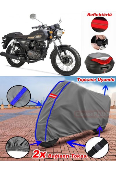 CoverPlus Blue Stitched Gray Rks Cafe 152 Tarpaulin Topcase Rear Bag Compatib...