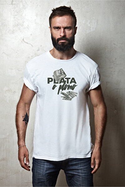 VİZYON İKRA  "Plata O Plomo " Μπλουζάκι/Τι-σερτ με στάμπα Narcos, Unisex