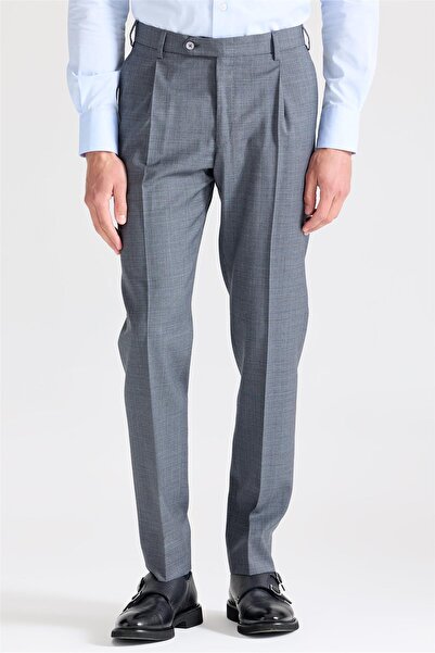 Tombolini Gri Mavi Desenli Saf Yün Pantolon