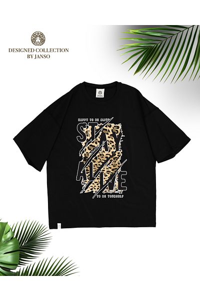 JANSO GROUP -Women Short Sleeve Stay Alife Printed Tshirt Large Size Oversize Cotton Fabric
