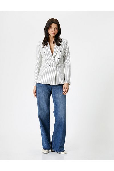 Koton Blazer Jacket Double Breasted Buttoned Flannel Pocket Cotton
