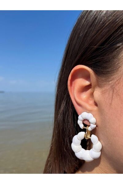 Zerys Jewelry Design Model White Double Layer Dangle Earrings