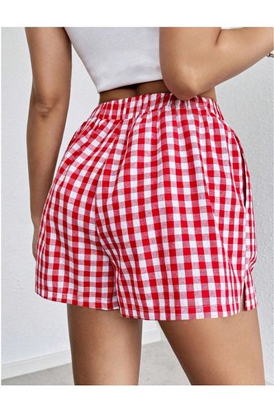 GIA - ART Women's Comfortable Elastic Waist Plaid Patterned Summer Shorts
