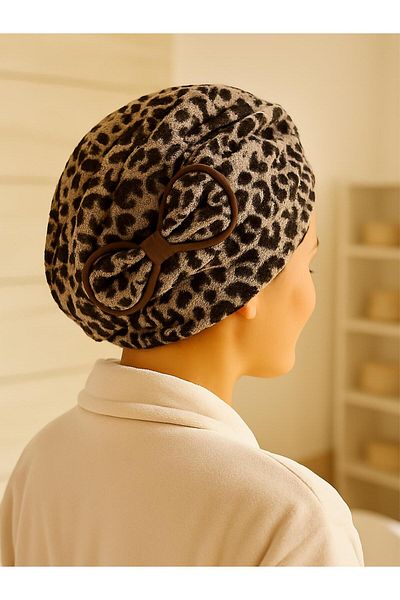 Ender Home Printed Bow Hair Drying Cap Elastic Head Drying Towel