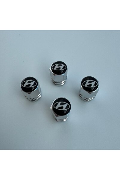 Aksefuar Lazer Hyundai Logolu Alüminyum Altıgen Sibop Kapağı 4'lü (Gümüş Renk)