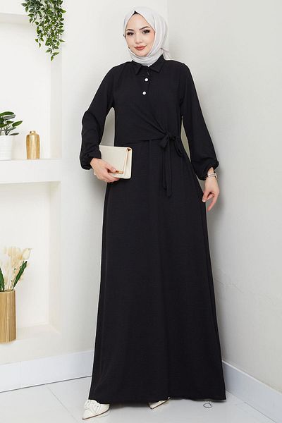 hafsamina Side Tie Ayrobin Dress Black Hm2729