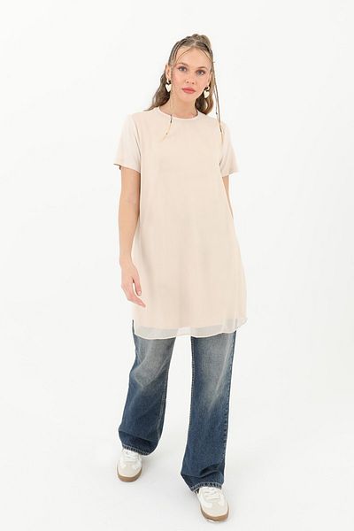 Nisa Luxury Boutique Half Sleeve Front Chiffon Detail Combed Cotton Underwear Tunic 10271