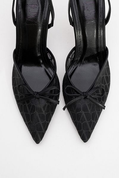 LuviShoes Pantofi cu toc de damă PEONY cu plasă neagră cu fundă ascuțită