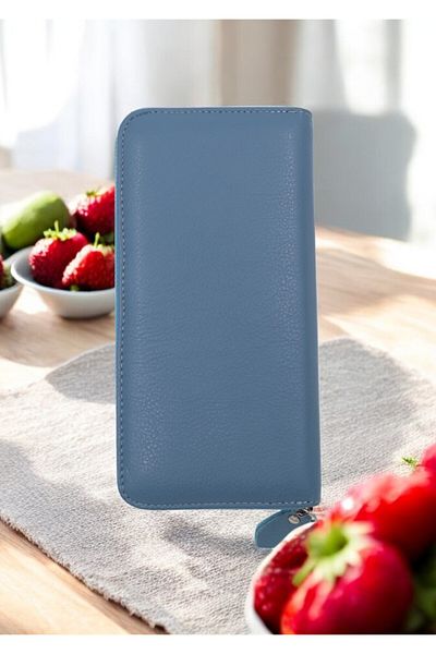 OEM Women's genuine leather wallet, HASSION, B02, light blue