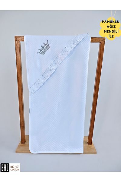 Tomuycuk Ecru 100% Cotton Baby Blanket Quilted Embroidered Girl / Boy Stroller Cover Gift Newborn
