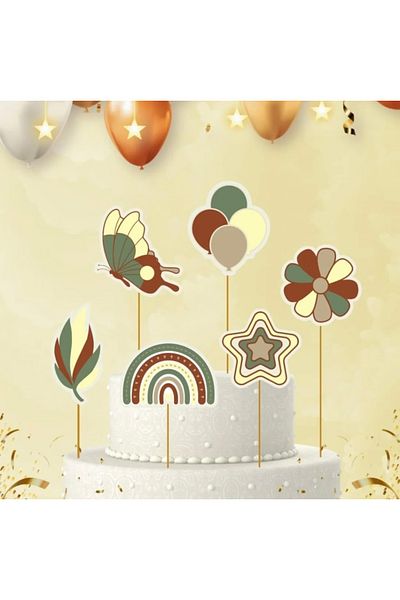 Deniz Party Store Retro Butterfly Themed Cake Topper Figure Set Long Toothpicks 6 Pcs