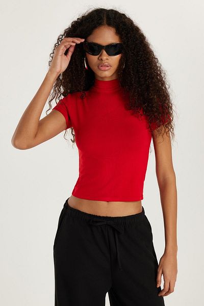 Tudors Women's Modal Fabric Slim Fit Slim Fit Stand Collar Red Blouse