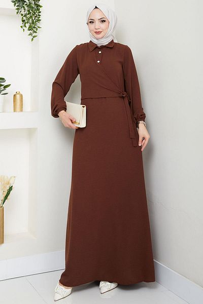 hafsamina Side Tie Ayrobin Dress Brown Hm2729