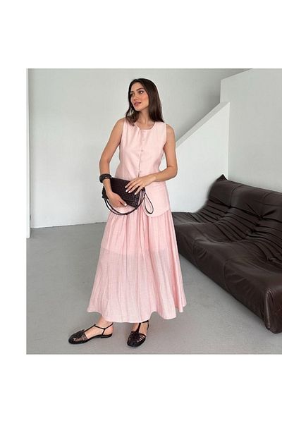 My Blog Pink Vest and Elastic Waist Skirt Suit - 8651