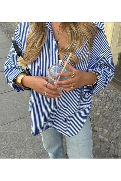 King Brothers Cămașă oversize în carouri albastre colorate de sezon nou - Boyfriend Cut