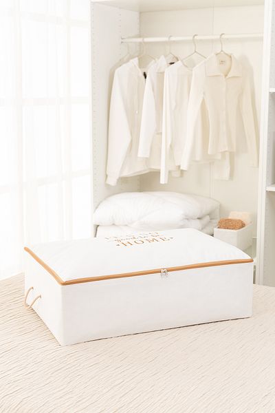 REKHOME Set of 2 White Beige Printed Mega Size Base under Bed Cabinet Pillow Quilt Sweater Clothes Bag