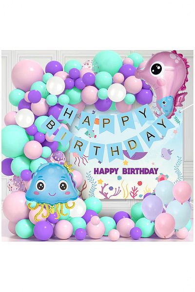 BİDOLUMUTLULUK Mermaid Concept Metallic Balloon Set Party Birthday Concept Entertainment