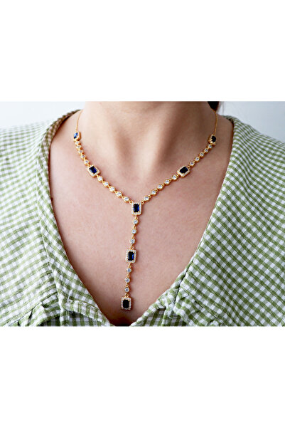 Silveranka 925 Ayar Gümüş Baget Taşlı Su Yolu Detaylı Kolye