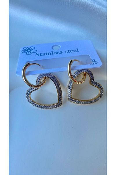 H&S AKSESUAR Zircon Stone Dangle Heart Earrings