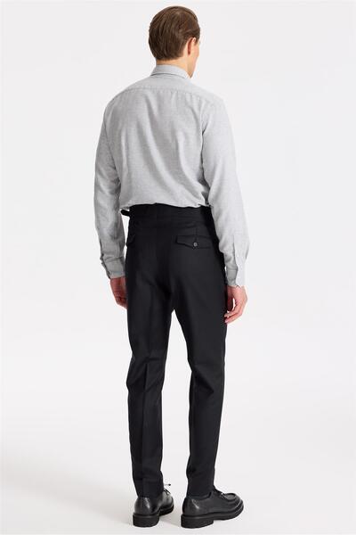 Tombolini Siyah Tokalı Yün Flanel Pantolon