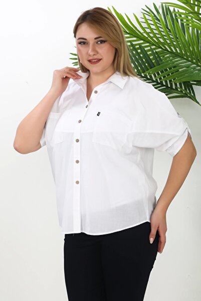 Lady Majestic %100 Cotton Yazlık Organik Büyük Beden Kadın Gömlek