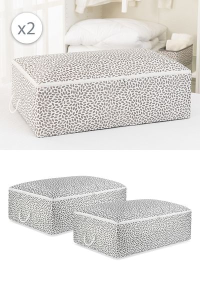 REKHOME Set of 2 Gray Leaf Mega Size Base under Bed Cabinet Pillow Quilt Clothing Sweater Clothes Bag