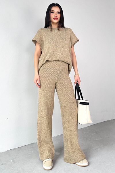 Cappmoda TKM-13269 Πλεκτά Μινκ Μπλούζα Loose Παντελόνι Σετ δύο τεμαχίων