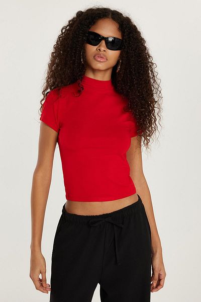 Tudors Women's Modal Fabric Slim Fit Slim Fit Stand Collar Red Blouse