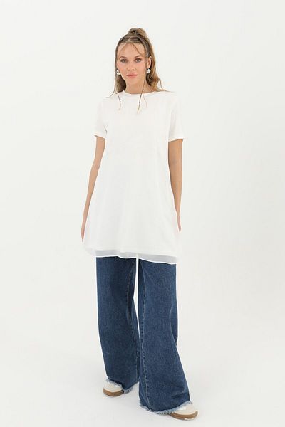 Nisa Luxury Boutique Puane Half Sleeve Front Chiffon Detail Combed Cotton Underwear Tunic 10271
