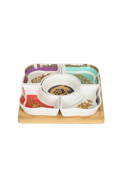 Lucky Art Valencia Bone 5 Compartment Bamboo Tray Presentation Set