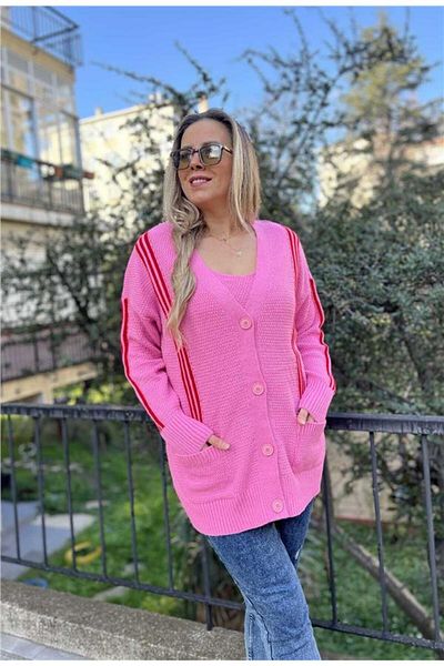 AYSL BUTİK Red Striped Pocket Cardigan