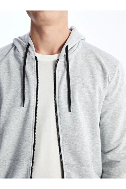 LC Waikiki Ανδρικό φούτερ με φερμουάρ LCW Casual γκρι με κουκούλα