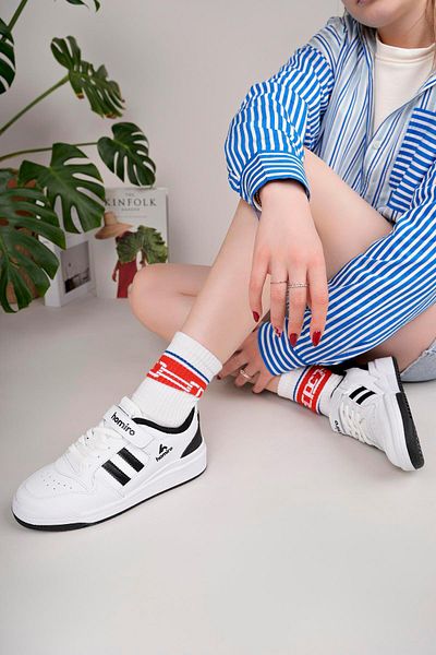 homiro Unisex Lace-Up Velcro Sports Sneaker Shoes-White-Black