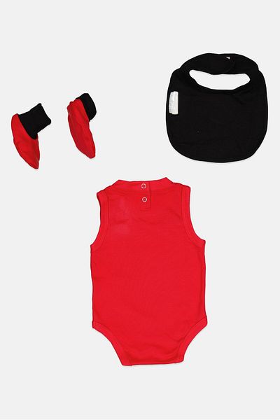 NBA Toddlers Boy 3 Pieces Graphic Print Romper, Bib And Bootie Set, Red
