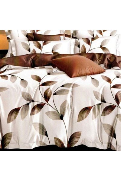 Pucioasa Double Bed Linen from Satinized Flannel, Blanket Sheet 200x220cm, 6-piece Set, Brown Leaves
