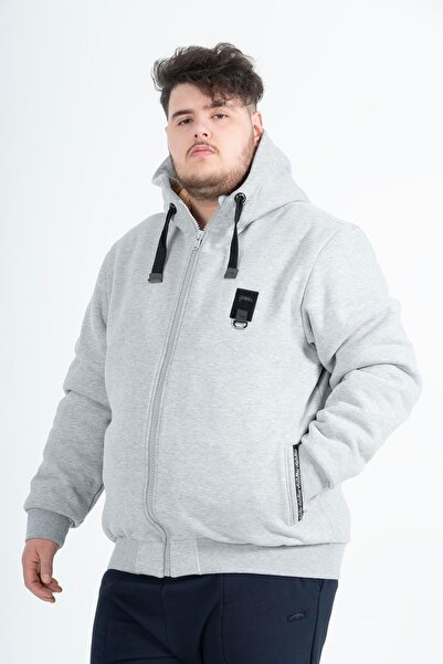 MARATON Large Size Men's Hooded Gray Melange Coat